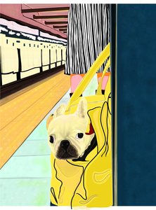 Cercanías con perro en la bolsa, Brooklyn (arte digital)