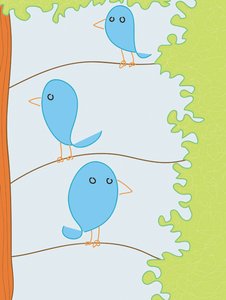 Three Bluebirds On Branch, 2015 (dibujado a mano en un iPad con un lápiz Apple)
