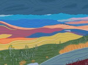 Vista de las montañas Catskill en otoño (arte digital) de Evan Sklar