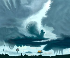 nubes en la autopista (pintura) de Evan Sklar