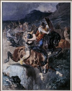 Lucha de jinetes francos (acuarela) de Evariste Vital Luminais