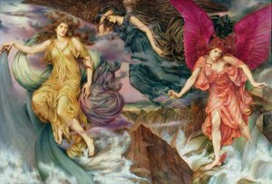 Les esprits de la tempete - Los espíritus de la tormenta, de De Morgan, Evelyn (1855-1919). Óleo sobre lienzo, c. 1900. Galería Watts