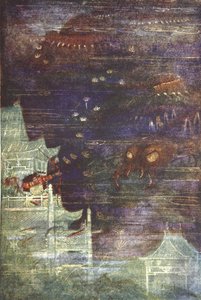 Hidesato y el ciempiés, ilustración de "The Myths and Legends of Japan" de F Hadland Davis de Evelyn Paul