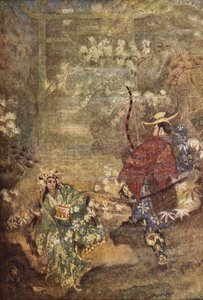 Hoori y la hija del dios del mar, ilustración de "The Myths and Legends of Japan" de F Hadland Davis de Evelyn Paul