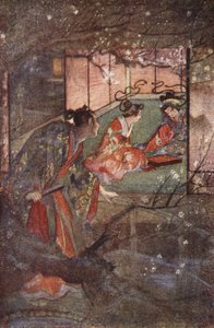 Kato Sayemon en el Palacio del Shogun Ashikaga, ilustración de "The Myths and Legends of Japan" de F. Hadland Davis