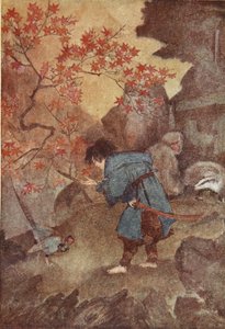 Momotaro y el faisán, ilustración de "The Myths and Legends of Japan" de F Hadland Davis