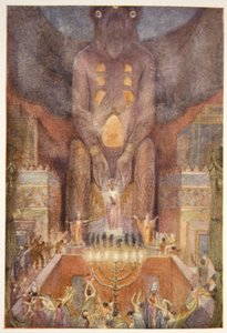 Sacrificio a Bel, frontispicio de "Mitos y leyendas de Babilonia y Asiria" de Lewis Spence de Evelyn Paul