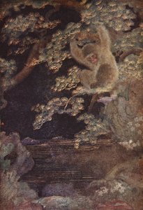 La medusa y el mono, ilustración de "The Myths and Legends of Japan" de F. Hadland Davis de Evelyn Paul