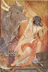 La traición de la esposa de Bitou, ilustración de "The Myths of Ancient Egypt" de Lewis Spence de Evelyn Paul
