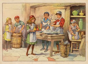 Pequeños trabajadores: Los alfareros (litografía en color) de Evelyn Stuart Hardy