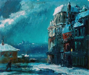 Noche de invierno, París (óleo sobre tabla) de Everett Shinn