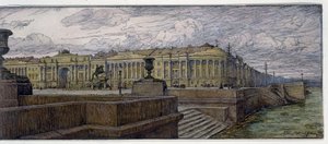 La place du Senat a Saint Petersbourg (La plaza del Senado en San Petersburgo). Description des batiments sur la rive de la Neva. Obra de Evgeny Evgenyevich Lanceray (Eugene Lansere) (1875-1946), litografía