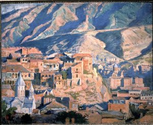 Tbilisi (República de Georgia) (Tiflis) - Vista de una ciudad en el Cáucaso, en un paisaje de montañas rocosas - Pintura de Evgeny Evgenyvich Lanceray (Eugene Lansere) (1875-1946), óleo sobre lienzo de Evgeni Evgenievitch Lanceray