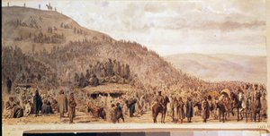 El cautiverio del ejército de Osman Pasha (1837-1900) en Pleven (Plevna) (Bulgaria). (El cautiverio del ejército de Osman Pasha en Pleven). Episodio de la guerra ruso-turca (1877-1878). Obra de Evgeni Kirillovich Makarov (1842-1884), acuarela sobre papel de Evgeni Kirillovich Makarov