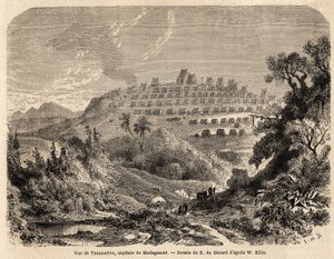 Vista de Tananarive, capital de Madagascar, dibujo de Evremond de Berard (1824-1881), para ilustrar el viaje de Ida Pfeiffer a Madagascar en 1857. Grabado en "Le tour du monde" 1861. Colección de Selva. de Evremond de (after) Berard