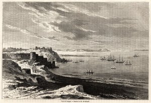 Vista de Tánger (Marruecos), dibujo de Evremond de Bérard (1824-1881), para ilustrar las notas de viaje de M.F.Schickler a Marruecos. Grabado en "Le tour du monde, nouveau journal des voyages" París de Evremond de (after) Berard