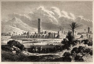 Vista de la ciudad de Marrakech, para ilustrar el viaje del Sr. F. Schickler a Marruecos en 1860. Grabado en "Le tour du monde, nuevo diario de viajes" París