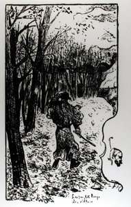 Verlaine en un paisaje otoñal, ilustración de Impresión de Otoño: Los largos sollozos por Paul Verlaine (1844-96)