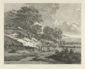 Paisaje de dunas con cazadores descansando de F.W. Musculus