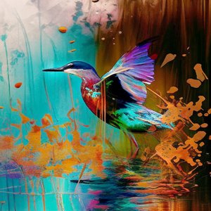 Pájaro abstracto sobre lienzo en venta, Claude Monet Pintura inspiración de F. Abderrahim