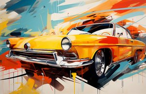Abstract Old American car painting , the 70s  60s, wall Art print de F. Abderrahim