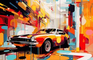Pintura abstracta de un coche americano antiguo, decoración de habitaciones para adultos jóvenes, impresiones de Arte de pared de F. Abderrahim