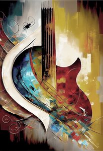 Música abstracta pintura al óleo : guitarra pinceladas gruesas impresiones artísticas en lienzo