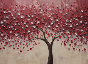 Cuadro abstracto, árbol en flor, idea para decorar la pared del baño, estampados florales de F. Abderrahim