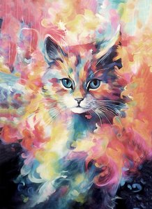 Pintura abstracta de un animal doméstico, un gato en colores vivos brillantes, impresiones del arte de la pared de F. Abderrahim