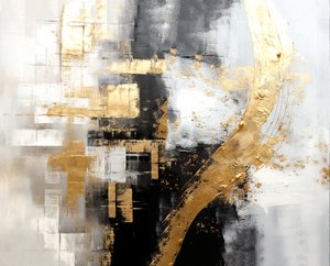 Pintura digital abstracta plateada y dorada, obras de arte cuadradas