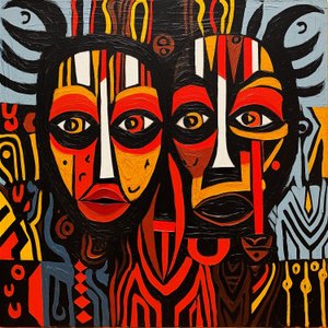 Rostros tribales africanos, pintura estilo Picasso, lienzo de pared Impresión de arte de F. Abderrahim