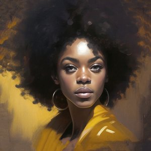 Retrato de mujer africana, pelo despeinado, pintura al óleo sobre lienzo, impresiones de arte mural de F. Abderrahim