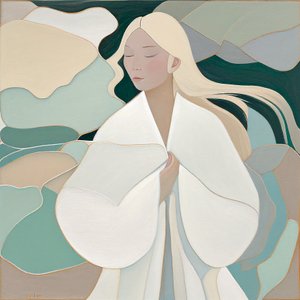 Hermosa rubia Retrato femenino en lienzo de pintura, impresión mural bajo demanda de F. Abderrahim