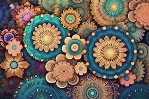 Colorido mandala de flores, un jardín de vibrante belleza, impresiones artísticas murales