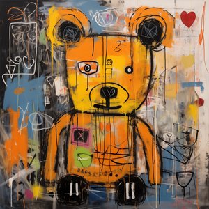 Decoración lindo oso pintura abstracta, estilo jean michel basquiat, impresiones artísticas de F. Abderrahim
