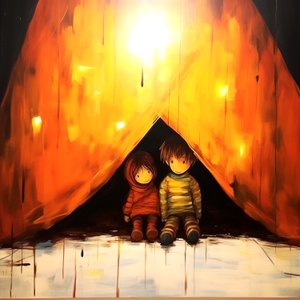 Dibujo de dos niños inocentes, surrealista pared Arte | Impresiones en lienzo