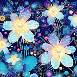 Motivo floral en azul, estilo yayoi kusama, Impresiones artísticas online de F. Abderrahim