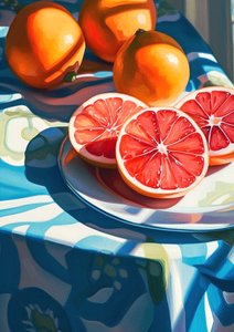 Rodajas de pomelo, decoración cocina bodegón pintura, impresiones artísticas en línea de F. Abderrahim