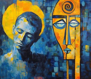 Pintura abstracta moderna de cara triste, pósters baratos online