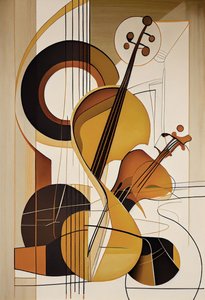 Música abstracta, un violín Pintura al óleo, impresiones de arte de la pared, decoración del dormitorio