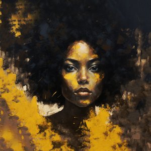 Pintura retrato a pincel de una mujer negra, decoración de recibidor y salón de F. Abderrahim