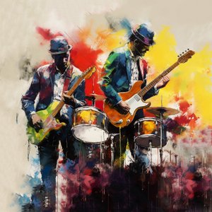 Rock  jazz Músico Banda tocando la guitarra, pintura a pincel, impresiones de arte de la pared de F. Abderrahim