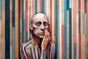 Pintura surrealista de un hombre triste inspirada en Giorgio de Chirico, impresiones artísticas