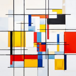 pintura abstracta estilo Piet Mondrian, idea decoración pared salón de F. Abderrahim