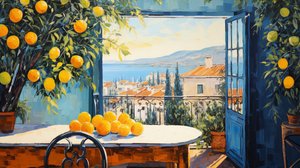 arte naif abstracto impresionismo, ventana sobre paisaje, decoracion de pared de dormitorio de F. Abderrahim
