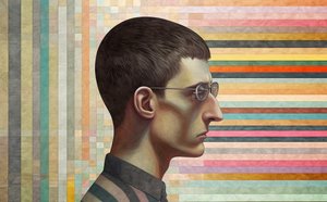 intelectual inspirado en Giorgio de Chirico, retrato surrealista de F. Abderrahim