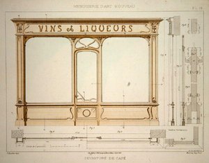 Diseño para el frente de una tienda de vinos, ilustración de 