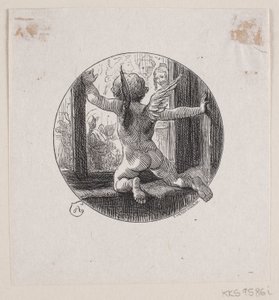 Vignette circular con ángel volador de F. Hendriksen