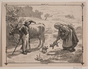 Ilustración del cuento popular "Los tres cerditos" de F. Hendriksen