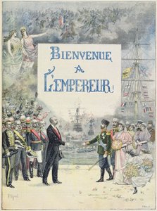 Bienvenida al Emperador y la Emperatriz de Rusia, ilustración del suplemento ilustrado de Le Petit Journal, 4 de octubre de 1896 de F. L. and L. Royer Meaulle